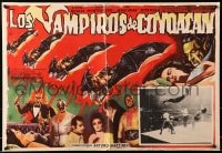 9j579 LOS VAMPIROS DE COYOACAN 17x25 Mexican LC 1974 great images of vampire bats & masked wrestlers!