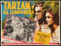9j711 TARZAN & HIS MATE Mexican LC R1950s Johnny Weissmuller carrying sexy Maureen O'Sullivan!