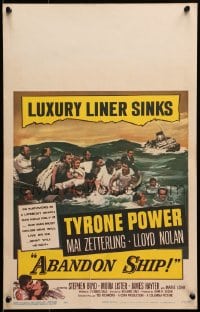 9j007 ABANDON SHIP WC 1957 Tyrone Power & 25 survivors in a lifeboat which can hold only 12!