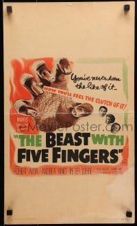 9j033 BEAST WITH FIVE FINGERS WC 1947 Peter Lorre, your flesh will creep at the hand that crawls!