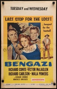 9j038 BENGAZI WC 1955 Conte, McLaglen, Powers, last stop for the lost, hangout for the hunted!