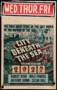 9j062 CITY BENEATH THE SEA WC 1953 Budd Boetticher, cool art of deep sea divers by Reynold Brown!