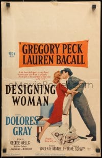 9j077 DESIGNING WOMAN WC 1957 different art of Gregory Peck & Lauren Bacall kissing, Minnelli!