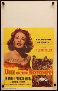 9j084 DUEL ON THE MISSISSIPPI WC 1955 romantic artwork of Lex Barker & sexy Patricia Medina!