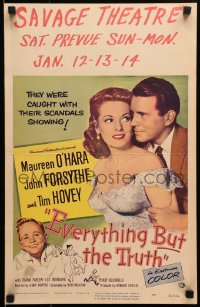 9j090 EVERYTHING BUT THE TRUTH WC 1956 sexy Maureen O'Hara got caught with her scandals showing!