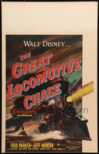 9j117 GREAT LOCOMOTIVE CHASE WC 1956 Disney, really cool artwork of railroad train!