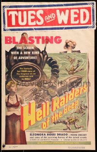 9j124 HELL RAIDERS OF THE DEEP WC 1954 art of Italian frogmen, riding one-ton torpedoes to hell!