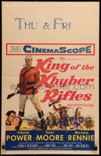9j151 KING OF THE KHYBER RIFLES WC 1954 art of British soldier Tyrone Power w/rifle & on horseback!