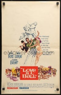 9j165 LOVE IS A BALL WC 1963 full-length art of Glenn Ford & Hope Lange in sexy bikini!