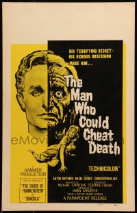 9j170 MAN WHO COULD CHEAT DEATH WC 1959 Hammer horror, cool half-alive & half-dead headshot art!