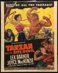 9j240 TARZAN & THE SHE-DEVIL WC 1953 sexy Joyce MacKenzie swings whip at barechested Lex Barker!