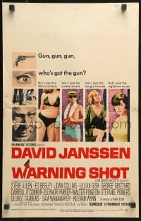 9j253 WARNING SHOT WC 1966 David Janssen, Joan Collins, sexy girls, who's got the gun?