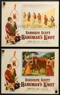 9k876 HANGMAN'S KNOT 2 LCs R1961 great western images of Randolph Scott, Donna Reed!