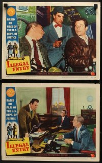 9k888 ILLEGAL ENTRY 2 LCs 1949 Howard Duff, Stewart, a true story of human cargo across the border!
