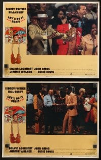 9k915 LET'S DO IT AGAIN 2 LCs 1975 wacky border art of Sidney Poitier, Bill Cosby, & Jimmie Walker!