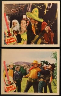 9k960 SONG OF THE GRINGO 2 LCs 1936 smiling western cowboy Tex Ritter playing guitar & fighting!