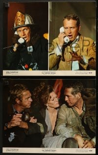 9k459 TOWERING INFERNO 8 color deluxe 11x14 stills 1974 Fire Chief Steve McQueen & Newman, fire fighting!