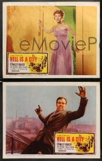 9k701 HELL IS A CITY 4 LCs 1960 Stanley Baker, temptation is a woman, murder is a man!