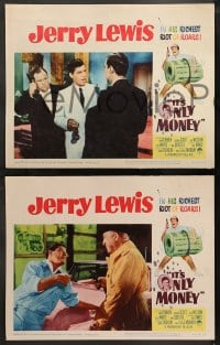 9k774 IT'S ONLY MONEY 3 LCs 1962 wacky private eye Jerry Lewis, cool border art!
