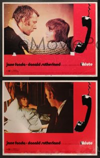 9k579 KLUTE 6 LCs 1971 Donald Sutherland & call girl Jane Fonda, dangling telephone art border!