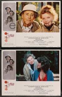 9k322 ON GOLDEN POND 8 LCs 1981 Hepburn, Henry Fonda, and Jane Fonda, border art by Charles deMar!
