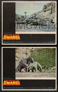 9k741 VALLEY OF GWANGI 4 LCs 1969 Ray Harryhausen, FX images of cowboys and fighting dinosaurs!