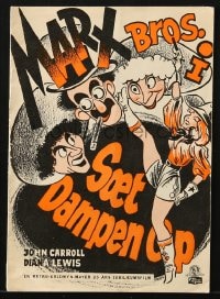 9m874 GO WEST Danish program 1949 Marx Brothers Groucho, Chico & Harpo + Hirschfeld-like art!