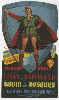 9m073 ADVENTURES OF ROBIN HOOD die-cut Spanish herald 1948 best art of Errol Flynn as Robin Hood!