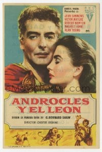 9m079 ANDROCLES & THE LION Spanish herald 1953 artwork of Victor Mature holding Jean Simmons!