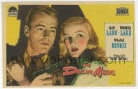 9m105 BLUE DAHLIA Spanish herald 1949 close up art of Alan Ladd with gun & sexy Veronica Lake!