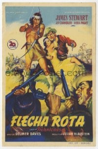 9m117 BROKEN ARROW Spanish herald 1951 Soligo art of James Stewart rescuing sexy Indian Debra Paget