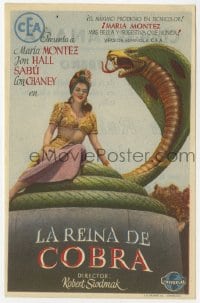 9m136 COBRA WOMAN Spanish herald 1947 cool image of sexy Maria Montez on giant snake statue!