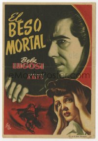 9m155 DEATH KISS Spanish herald 1951 different Lloan art of Bela Lugosi & Adrienne Ames, mystery!
