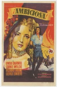 9m186 FOREVER AMBER Spanish herald 1948 different Soligo art of sexy Linda Darnell & Cornel Wilde!