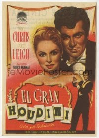 9m228 HOUDINI Spanish herald 1955 Albericio art of Tony Curtis as the famous magician + Janet Leigh