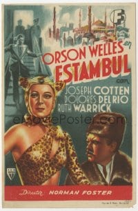 9m253 JOURNEY INTO FEAR Spanish herald 1942 different art of Orson Welles & sexy Dolores Del Rio!