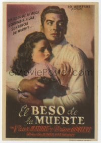 9m268 KISS OF DEATH Spanish herald 1949 close up of Victor Mature holding scared Coleen Gray!