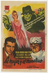 9m273 LADY & THE MONSTER Spanish herald 1944 different art of deranged madman, from Donovan's Brain!
