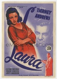 9m278 LAURA Spanish herald 1946 different Soligo art of Dana Andrews & sexy Gene Tierney, Preminger