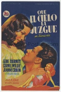 9m279 LEAVE HER TO HEAVEN Spanish herald 1949 Soligo art of Gene Tierney, Cornel Wilde & Crain!