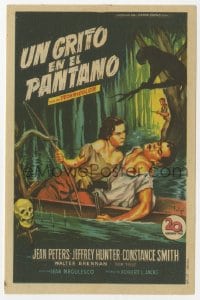 9m294 LURE OF THE WILDERNESS Spanish herald 1953 Soligo art of Jean Peters & Jeff Hunter in swamp!