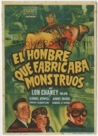 9m300 MAN MADE MONSTER Spanish herald 1943 different image of Lon Chaney Jr. carrying Anne Nagel!