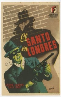 9m394 SAINT IN LONDON Spanish herald 1939 different Ramon art of George Sanders & masked criminal!