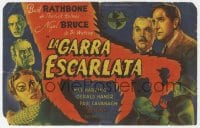 9m402 SCARLET CLAW Spanish herald 1946 art of Basil Rathbone as Sherlock Holmes & Bruce as Watson!