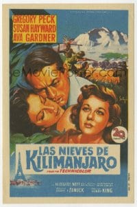 9m423 SNOWS OF KILIMANJARO Spanish herald 1953 Soligo art of Gregory Peck, Susan Hayward & Gardner!