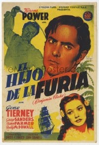 9m427 SON OF FURY Spanish herald 1945 different Soligo art of Tyrone Power & tropical Gene Tierney!