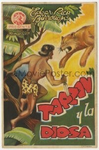 9m452 TARZAN & THE GREEN GODDESS Spanish herald 1938 different art of Bruce Bennett & jungle cat!