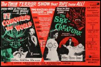 9m023 IT CONQUERED THE WORLD/SHE-CREATURE English trade ad 1956 twin terror show tops them all!