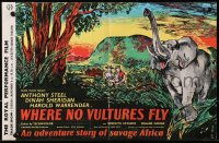 9m024 IVORY HUNTER English trade ad 1952 great art of hunters & elephant, Where No Vultures Fly!