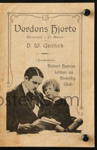 9m883 HEARTS OF THE WORLD Danish program 1918 D.W. Griffith, Lillian Gish & Dorothy Gish!